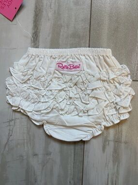 NWT RuffleButts White Woven Cotton Ruffled Bloomers Diaper Cover, Girls 0-3M